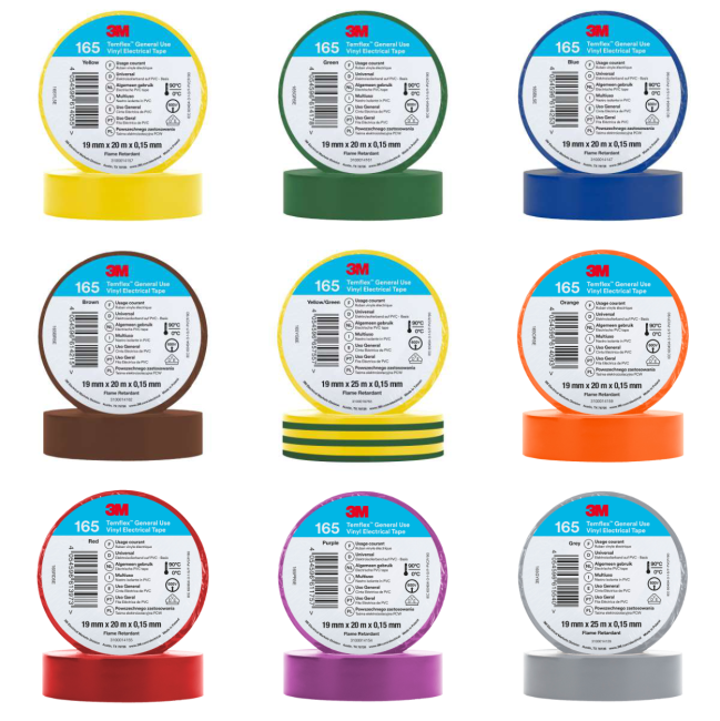 3M 165 Temflex Isolierbänder farbig 19mm x 20m